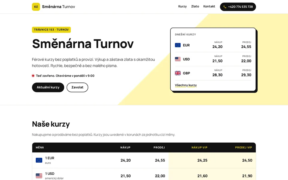 Ukázka webu Směnárna Turnov